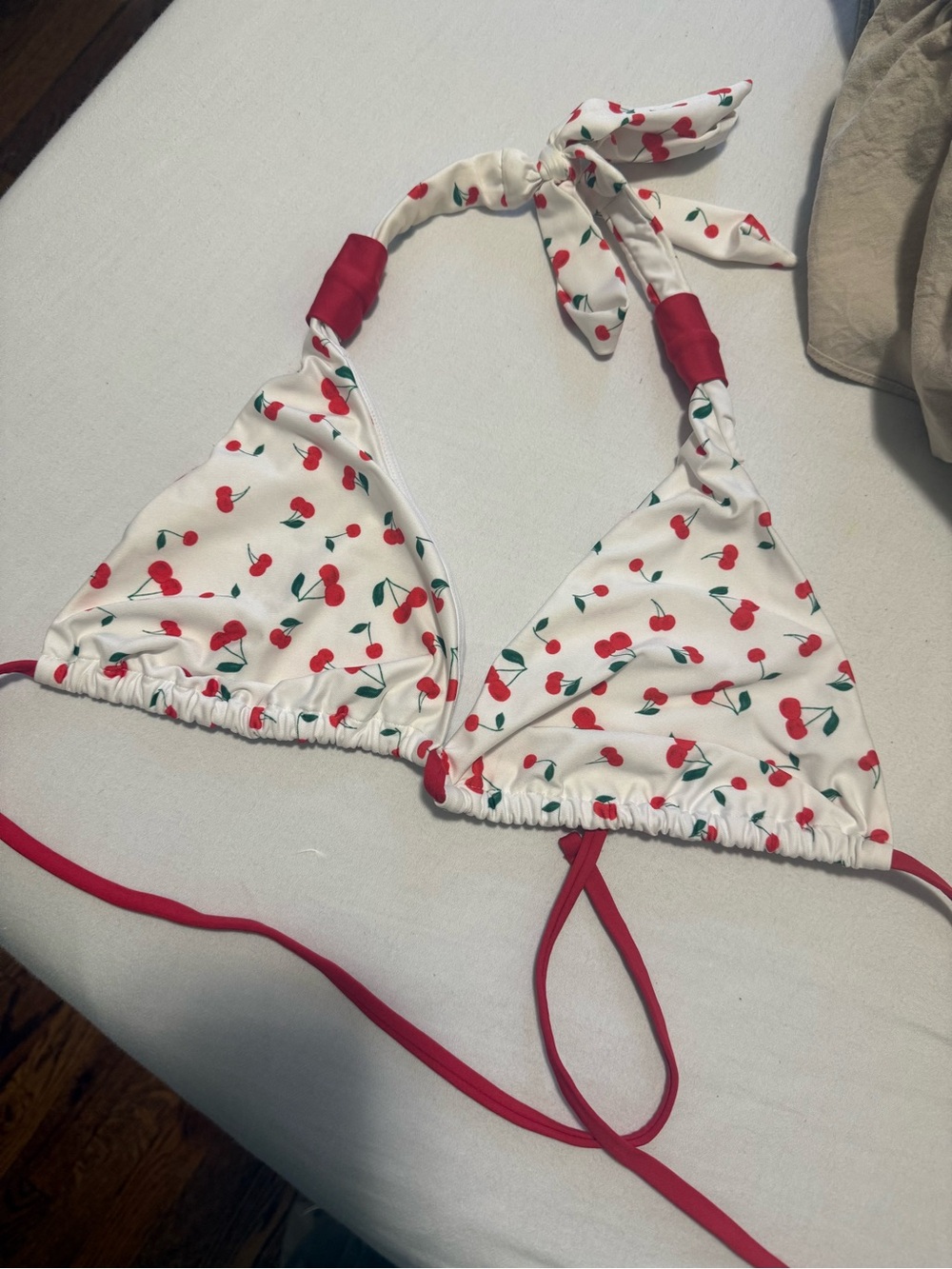 White & Red Bikini Top